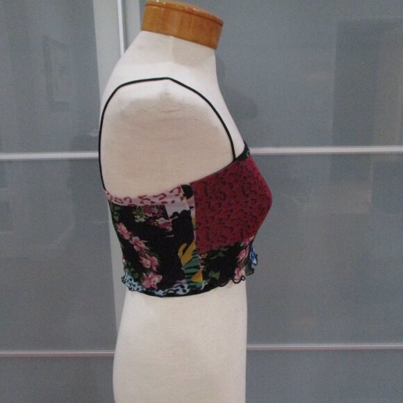 Desigual Mesh Overlay Spaghetti Strap Cropped Tank Top - Picture 4 of 7